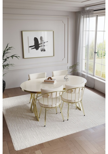 Selenit Mutfak Yemek Masası Takımı- 4 Kişilik Mutfak Masa Sandalye Takımı- Mutfak Masası Takımı Gold Düz Krem Selenit Mutfak Yemek Masası Takımı- 4 Kişilik Mutfak Masa Sandalye Takımı- Mutfak Masası Takımı Gold Düz Krem