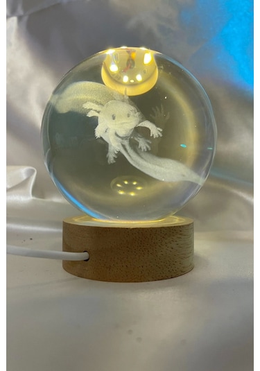 3d Led Işık Cam Küre Tek Renk Gece Lambası Axolotl Mucizevi Yenilenme 8 Cm Mega Boy