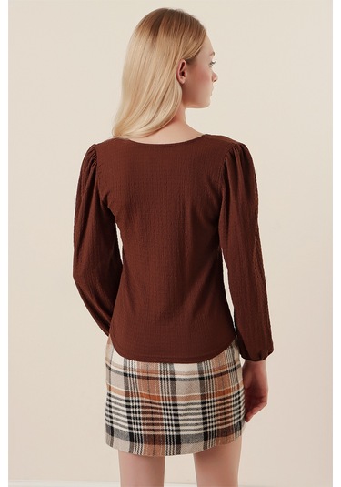 Bigdart 0442 Uzun Kollu Bluz - Kahverengi 001