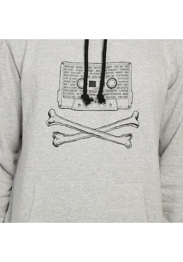 Bant Giyim - 90'S Kaset Grunge Punk Rock Gri Kapşonlu Sweatshirt