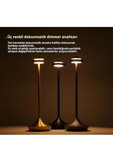 Novahub Uçan Daire Masa Lambası - Şarjlı, Metal, Dekoratif Masaüstü, Gece Ve Atmosfer Lambası Gri, Gümüş Renk Gri