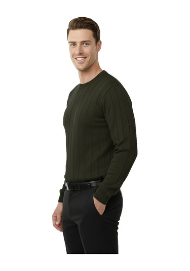 Deepsea Haki Dar Kesim Likralı Erkek Triko Kazak Bisiklet Yaka Şık Tasarım 2605433 Haki