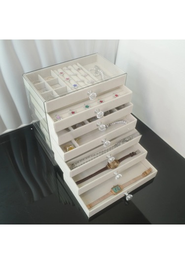 New Pet Transparent 7-layer Drawer Jewelry Storage Box For Earrings Necklaces Beige -7 Layers-c04 Bej