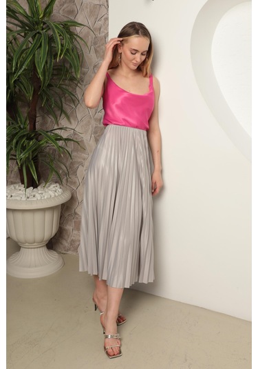 Chıcnhappy Örme Kumaş Kadın Piliseli Etek Gri 24op80010164 Gri