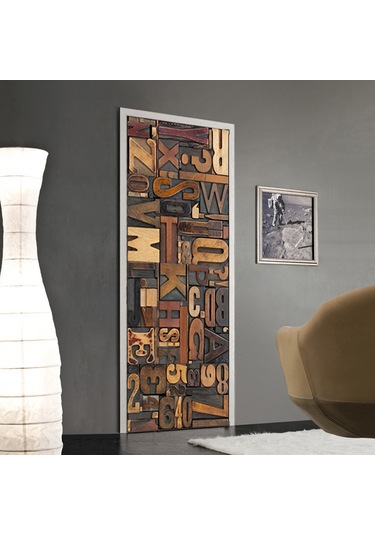 Honmex Pvc 3d Ahşap Harf Kapı Sticker - Vintage Ev Dekoru, Hasarlı Yeri Kapatır, Kolay Uygulanır 77x200cm Diğer