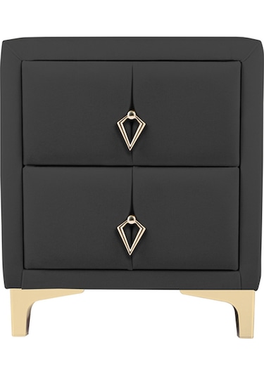 Harmony Gold Iki Çekmeceli Komodin- Yatak Odası Kumaş Döşemeli 2 Kapaklı Komodin Modeli Antrasit