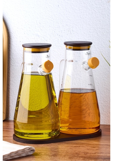 Gael Wood 2'li Akasya Kapaklı Ve Standlı Cam Yağdanlık-sirkelik 900 Ml Seffaf Şeffaf