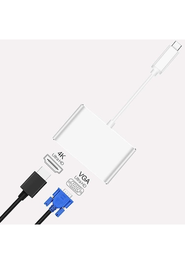 Usb 3.1 Type-C To Hdmi Vga 4366A 4K Çevirici Dönüştürücü Adaptor