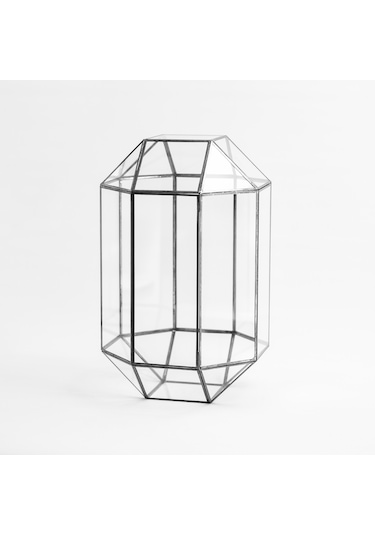 Cam Fanus Geometrik Teraryum Siyah Nonagon