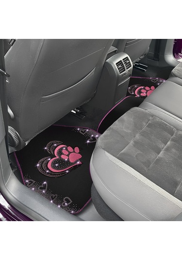Kadınlara Özel Nakış İşlemeli Taşlı Kalp Ve Köpek Pati Desenli Oto Paspas Seti Şık Ve Dayanıklı