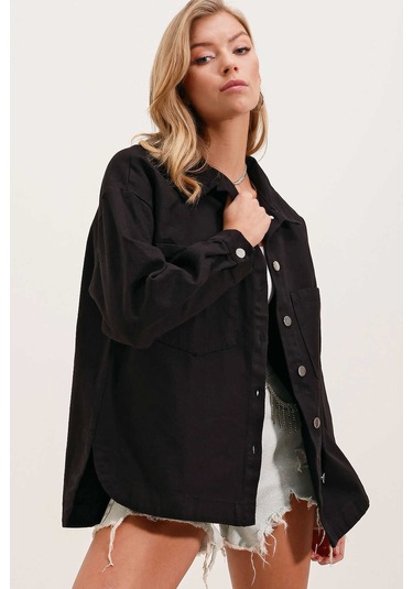 Gabria Çift Cep Gabardin Ceket Siyah