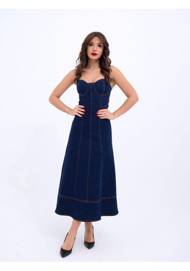 7090 Kot Elbise-mavi Mavi