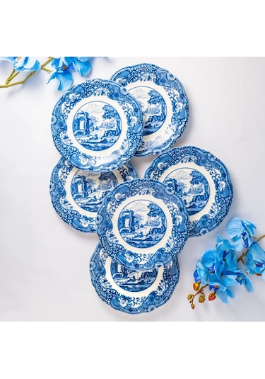 Fecra Vintage Blue 6 Parça Pasta Tabağı Seti