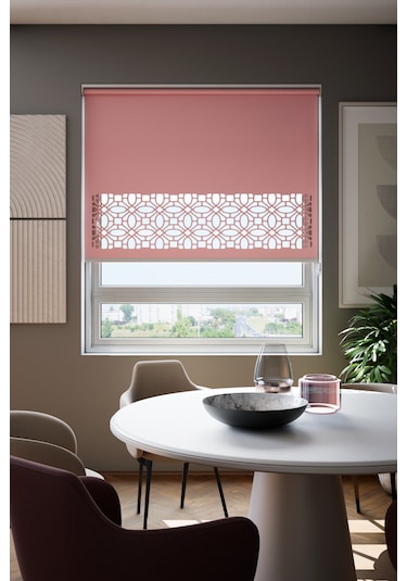 Perdea Lazer Kesim Mat Stor Perde, Lazer Kesimli Klasik Serisi, C-111006 Gül Kurusu Renk