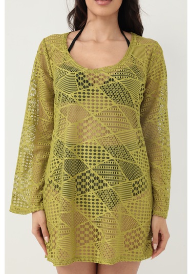 Kolları Volanlı Elbise Haki