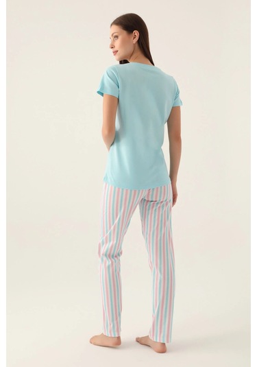 Arnetta 2888 Pamuklu Kısa Kol Kadın Pijama Takımı Açık Mavi