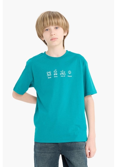 DeFacto Erkek Çocuk Bisiklet Yaka Baskılı Kısa Kollu Tişört F2571A825SMGN593