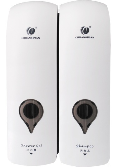 Hangfox Duvar Tipi 2'li El Doğrultusunda Sabun Dağıtıcı, 300ml 2 Hacimli, Şampuan Ve Duş Jeli Ayırt Edici, Delme Olmayan Kurulum, Beyaz Cd-2049a Beyaz