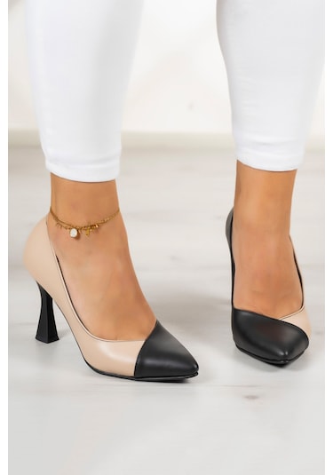 Jatqılı Plus Ten Siyah Kadeh Topuklu Ayakkabı Siyah - Ten Rengi