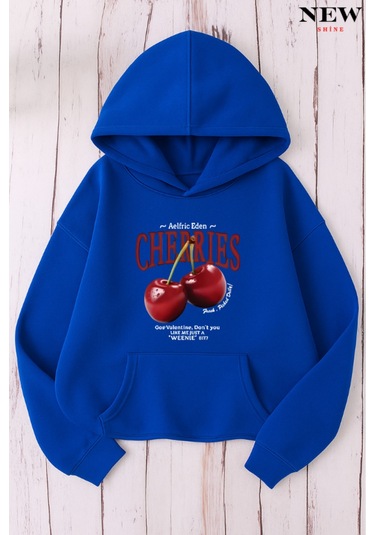 Cherries Baskılı Sweatshirt Saks Mavisi