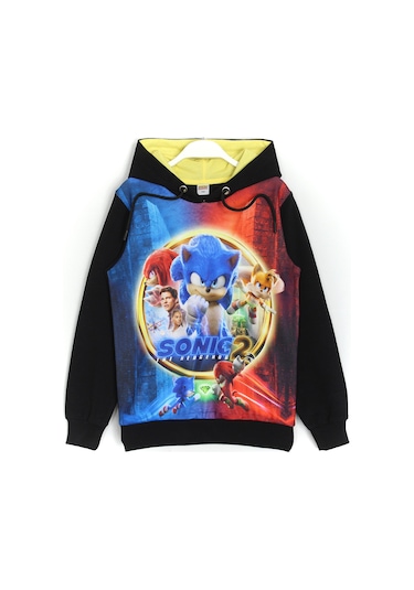 Dobakids Kirpi Sonic The Hedgehog 2 Baskılı Erkek Çocuk Sweatshirt Hoodie Siyah