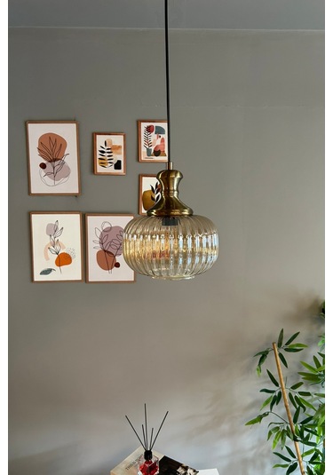 Mola Cam Bal Rengi Tekli Avize Eskitme Tokmak Başlık Retro Sarkıt Lamba Restoran Salon Aydınlatma Bal