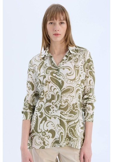 DeFacto Oversize Geniş Kalıp Desenli Uzun Kollu Gömlek Tunik E4347AX25SPKH503