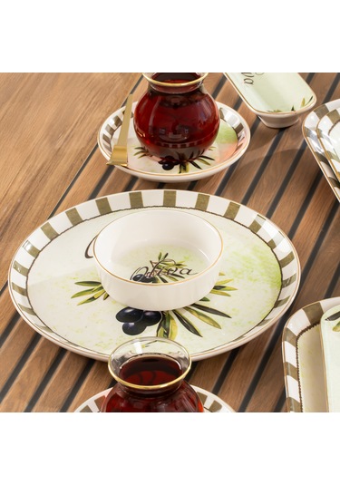 Perotti Olives 37 Parça Kahvaltı Takımı Kahvaltı Seti Çay Seti Beyaz - Yeşil