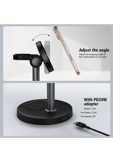 Honeybeeshop Yeşil 3lü 1 Arada Manyetik Kablosuz Şarj Standı İphone İOs Watch Uyumlu Airpods İçin