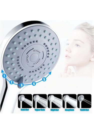 Ahlez Solid 5 Fonksiyonlu Duş Başlığı Krom