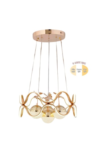 Ey-El Tasarım Modern 4 Lü Ledli Gold 3 Renk Sarkıt Avize Gold