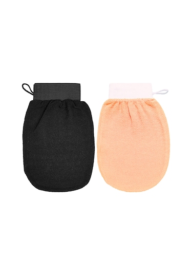 Vkemall 150d Viskon Fiber İpek Hissi Banyo Eldiveni - Cilt Dostu, Siyah + Turuncu