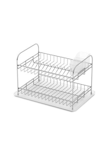 Geseus Home İki Katlı Tabaklık Bulaşıklık Krom Şeffaf Kb007