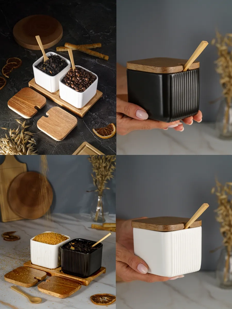 Homehoud Kapaklı Ve Kaşıklı Standlı Şekerlik Ve Tuzluk Seti 259197595 Siyah