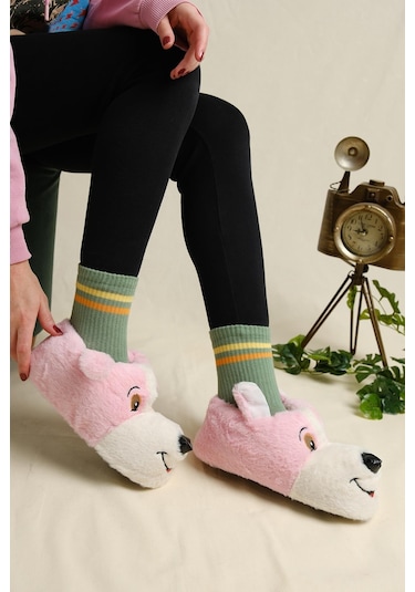 Luana Kaydırmaz Taban Yumuşak Podufuk Peluş Kulakcık Detaylı Kadın Panduf Ev Botu 001