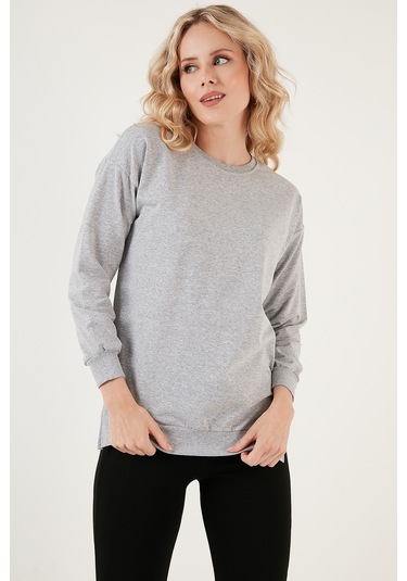 Lela Pamuklu Regular Fit Bisiklet Yaka Basic Bayan Sweat 5863569 Gri Melanj Lela Pamuklu Regular Fit Bisiklet Yaka Basic Bayan Sweat 5863569 Gri Melanj