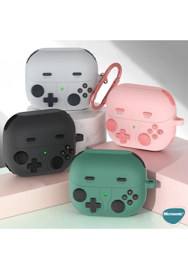 Microsonic Aipods Uyumlu 4 Kılıf Cartoon Figürlü Silikon Retro Gameboy Pembe