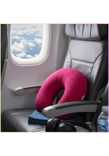 Pembe Polar Araç Boyun Yastığı 35x28 Cm Araba Otobüs Uçak Ev Ofis Seyahat Ve Yolculuk Yastığı Sarı
