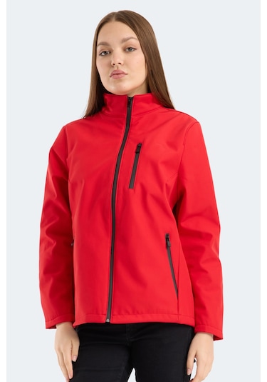Slazenger Hıp Style Kadın Dik Yaka Fermuarlı Kırmızı Mont & Kaban Kırmızı