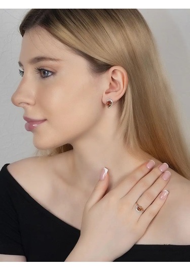 Lair Kültepe Taşlı Ve Fyanit Taşlı Gümüş Kaplama Altın Yüzük 47383785 Kahverengi