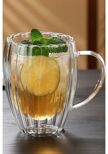 Burgulu Origami Stil Termisil Cam Bardak Çay Süt Kahve Kupası Sıcak Soğuk Sunum Bardağı 6 Adet