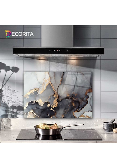 Decorita Cam Ocak Arkası Koruyucu|Stark MermerGörünümlü|40cmx60cm