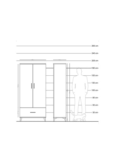 Hyperion Dolap 3 Raflı Tek Çekmeceli Tek Askılı 88x44x195 Çam... Çam