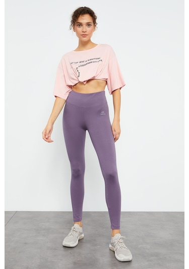 Tommy Life Eflatun Yüksek Bel Toparlayıcı Slim Fit Dar Paça Kadın Tayt - 94011 Eflatun