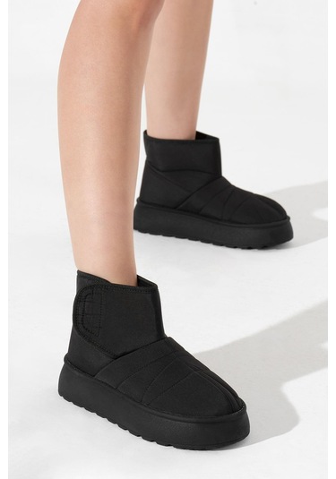 Kalın Poli Taban İçi Kürklü Cırtlı Kadın Siyah Bot Tbals035 Siyah