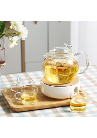 Yüksek Borosilikat Cam Demlik Şeffaf Su Isıtıcısı Filtre İnfuser Demlik Kaynar Su Suyu İçin Isıya Dayanıklı Ev Çaydanlıklar Altın - Beyaz