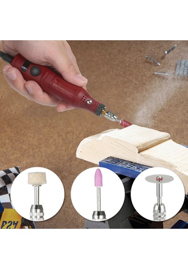 Lemestar 12v El Tipi Mini Freze Seti 5000-15000 Devir Üç Seviye Hız Ayarlı 24 Aksesuar İçeren Avrupa Standartı Plug Kırmızı