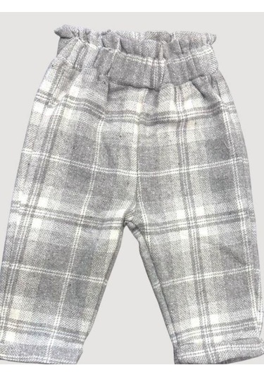 Çikoby Kız Çocuk Bel Lastikli Ekose Pantolon-13669 Gri