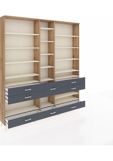Arges Dolap 19 Raflı 8 Çekmeceli 220x30x243 Çam-aytaşı/antrasit Aytası/antrasıt