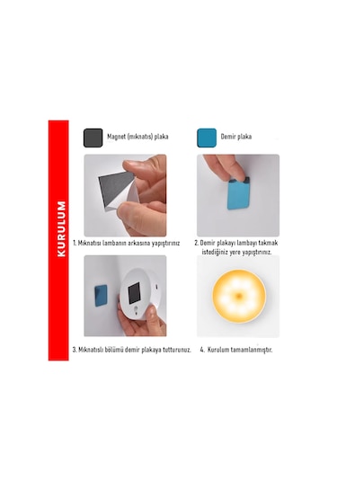 Upway 4 Adet Sensörlü Şarjlı Mıknatıslı Led Lamba Seti - 8 Ledli Günışığı Renkli Gün Işığı